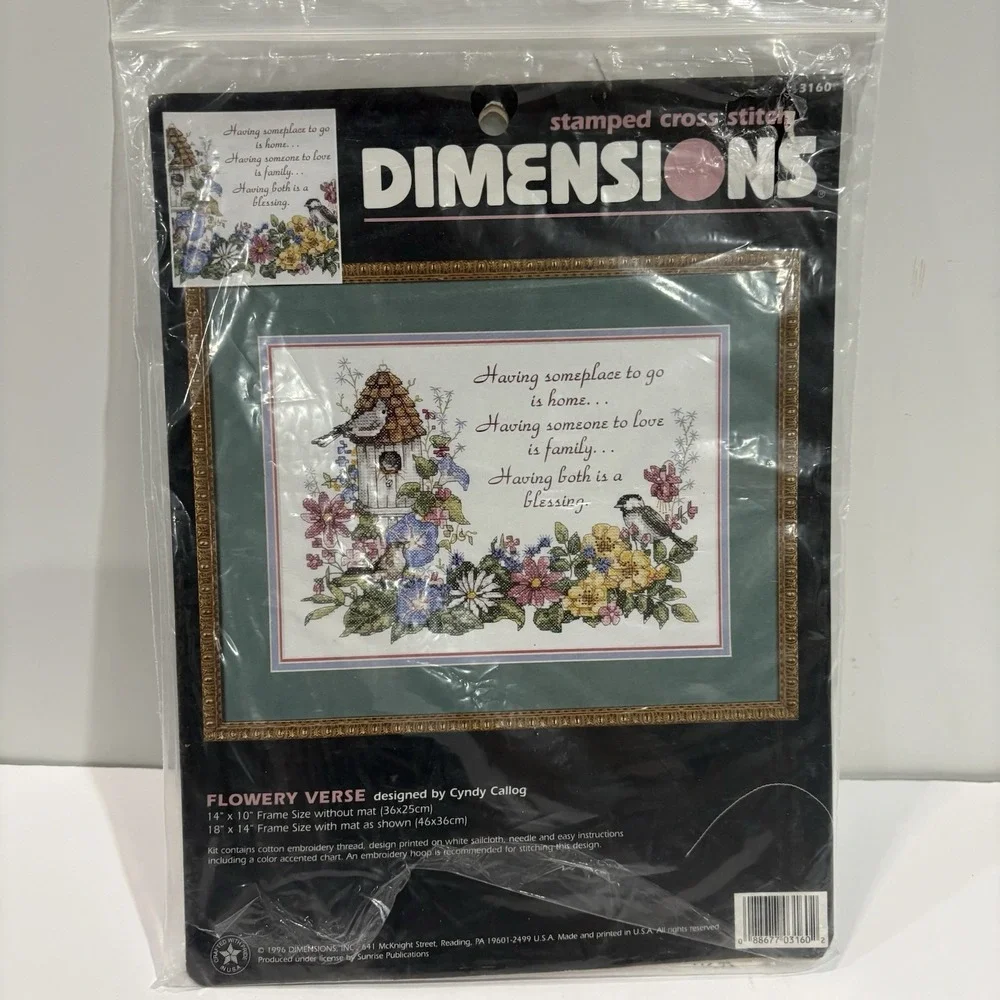 DIMENSIONS STAMPED CROSS STITCH KIT #3160 FLOWERY VERSE BIRDS FLOWERS NEST